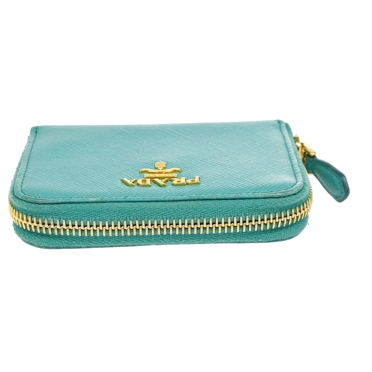 Prada Zip Around Saffiano Leather, Blue, Leather, Wallet
