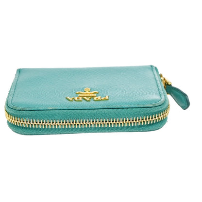 Prada Zip Around Saffiano Leather, Blue, Leather, Wallet