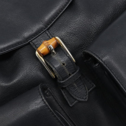 Gucci Vintage Bamboo Leather, Black, Leather, Backpack
