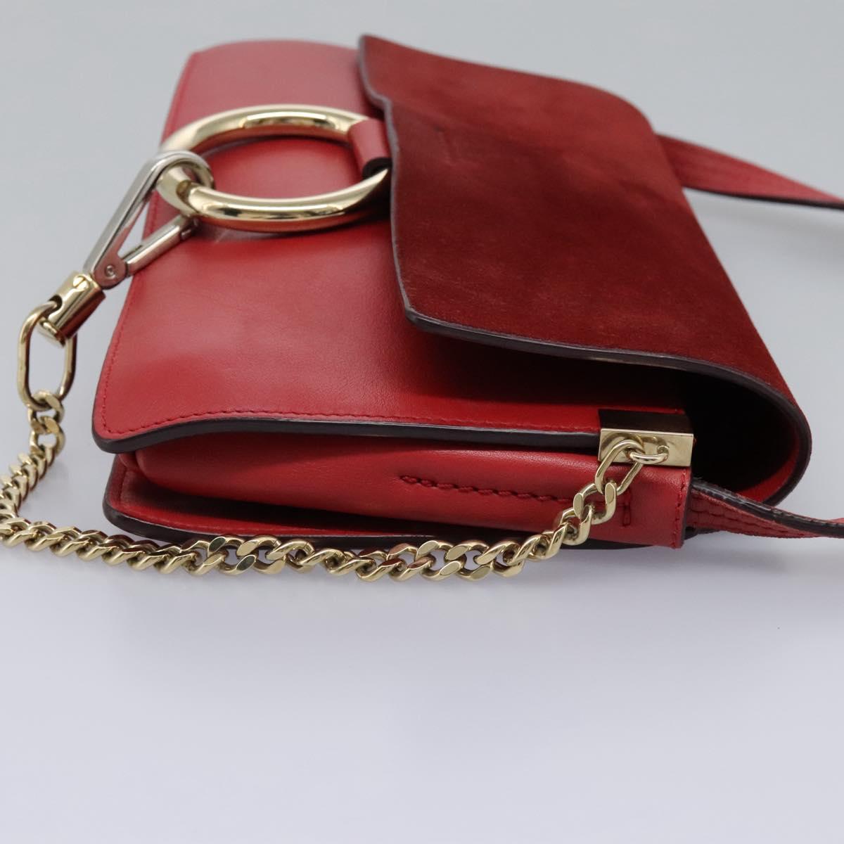 Chloe Faye Chain Leather and Suede, Red, Suede, Shoulder Bag