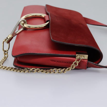 Chloe Faye Chain Leather and Suede, Red, Suede, Shoulder Bag