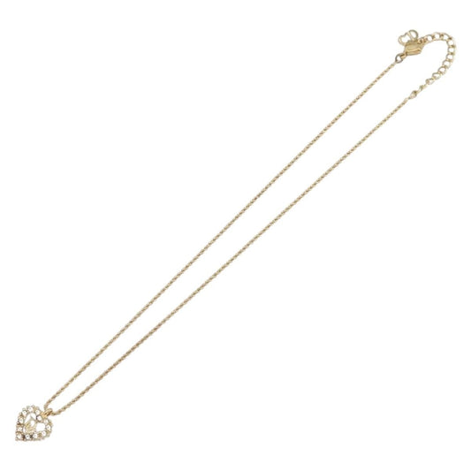 Christian Dior Logo Heart Pendant Metal with Crystal, Gold, Metal, Necklace