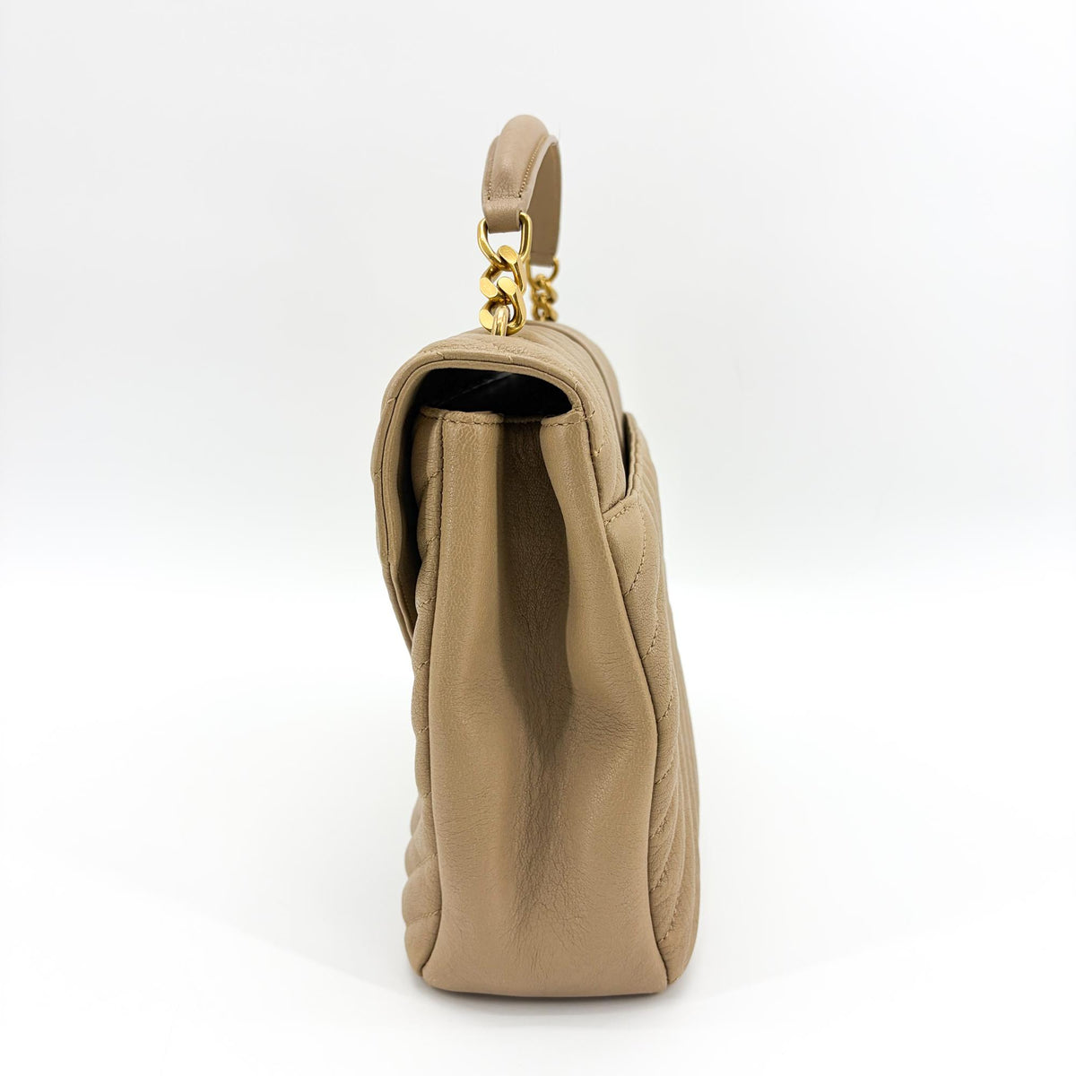Saint Laurent Classic Monogram College Matelasse Chevron Leather, Beige, Leather, Handbag