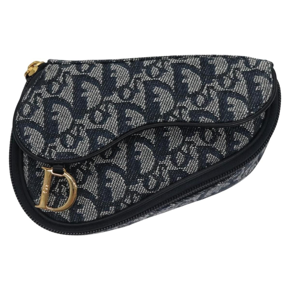 Christian Dior Vintage Saddle Coin Purse Diorissimo Canvas, Navy, Canvas, Clutch