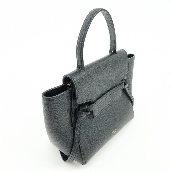 Celine Belt Textured Leather, Black, Leather, Handbag