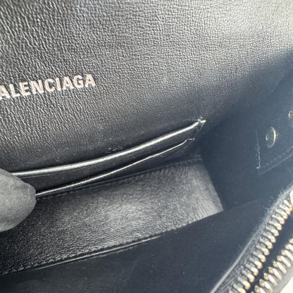 Balenciaga Hourglass Chain Leather, Black, Leather, Shoulder Bag