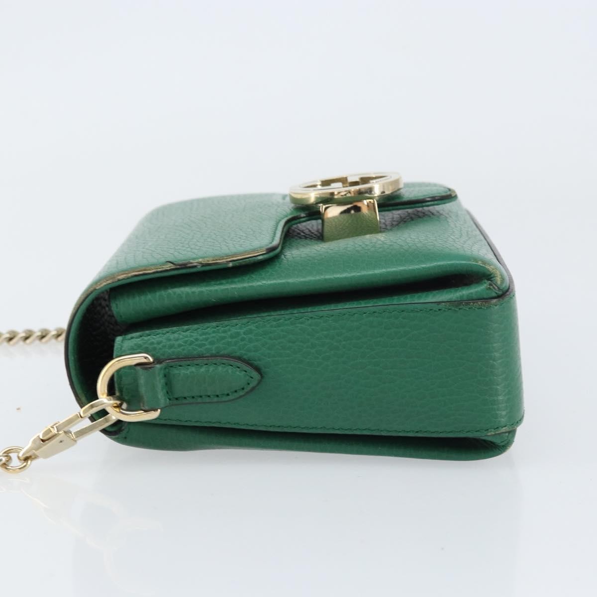 Gucci Interlocking Chain Leather, Green, Leather, Shoulder Bag