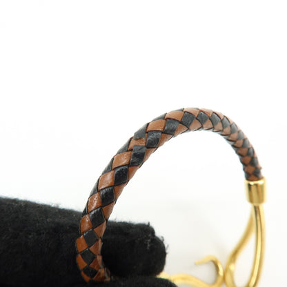 Hermes Jumbo Hook Braided Leather and Metal, Brown, Leather, Bracelet