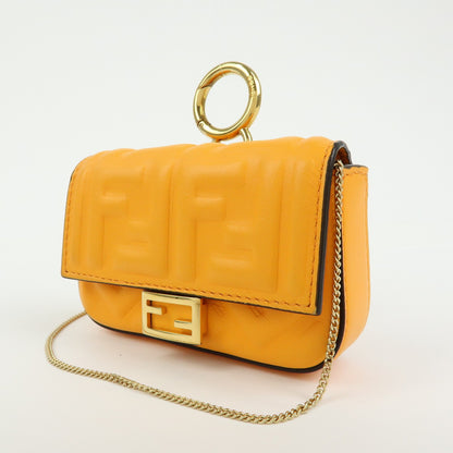 Fendi Chain Baguette Charm Zucca Embossed Leather, Orange, Leather, Handbag