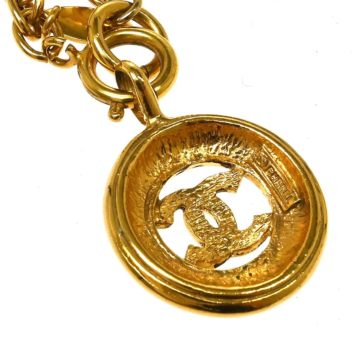 Chanel Vintage Round Medallion Pendant Metal, Gold, Gold Plated, Necklace