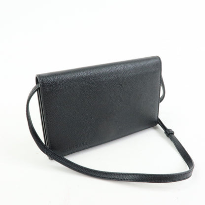 Balenciaga Logo Wallet with Strap Embossed Leather, Black, Leather, Crossbody Bag