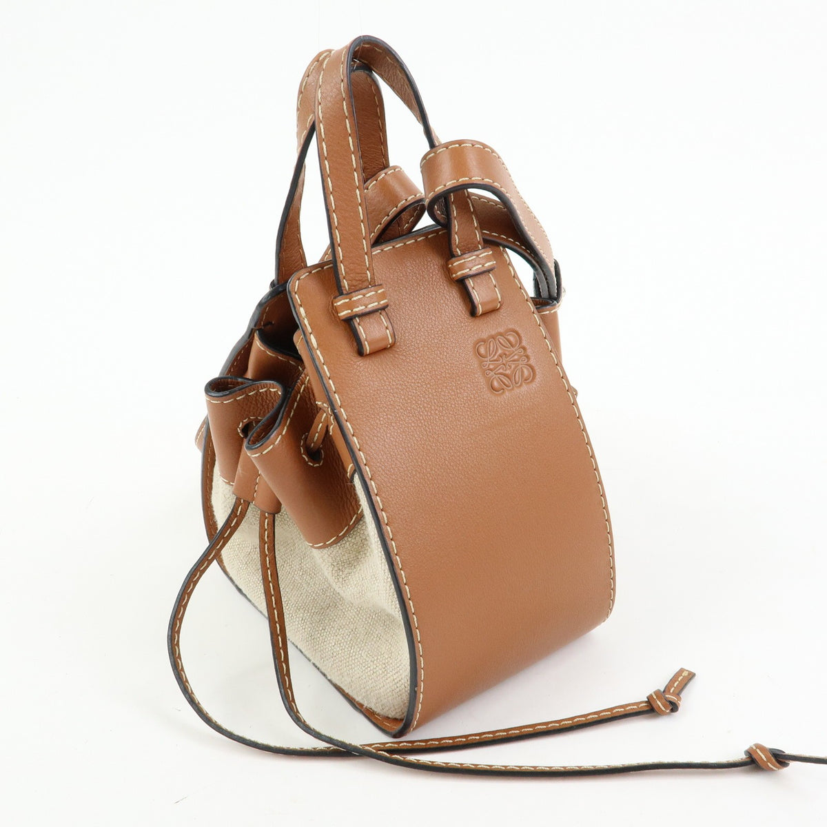Loewe Hammock Leather and Canvas, Brown, Leather, Handbag
