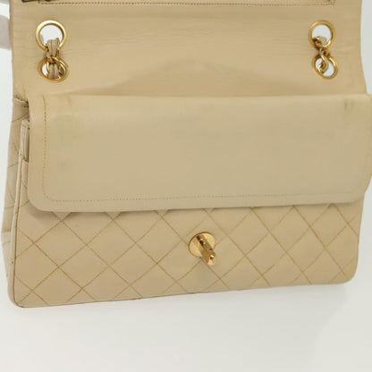 Chanel Vintage Square Classic Double Flap Bag Quilted Leather, BEIGE, LEATHER, Shoulder bag