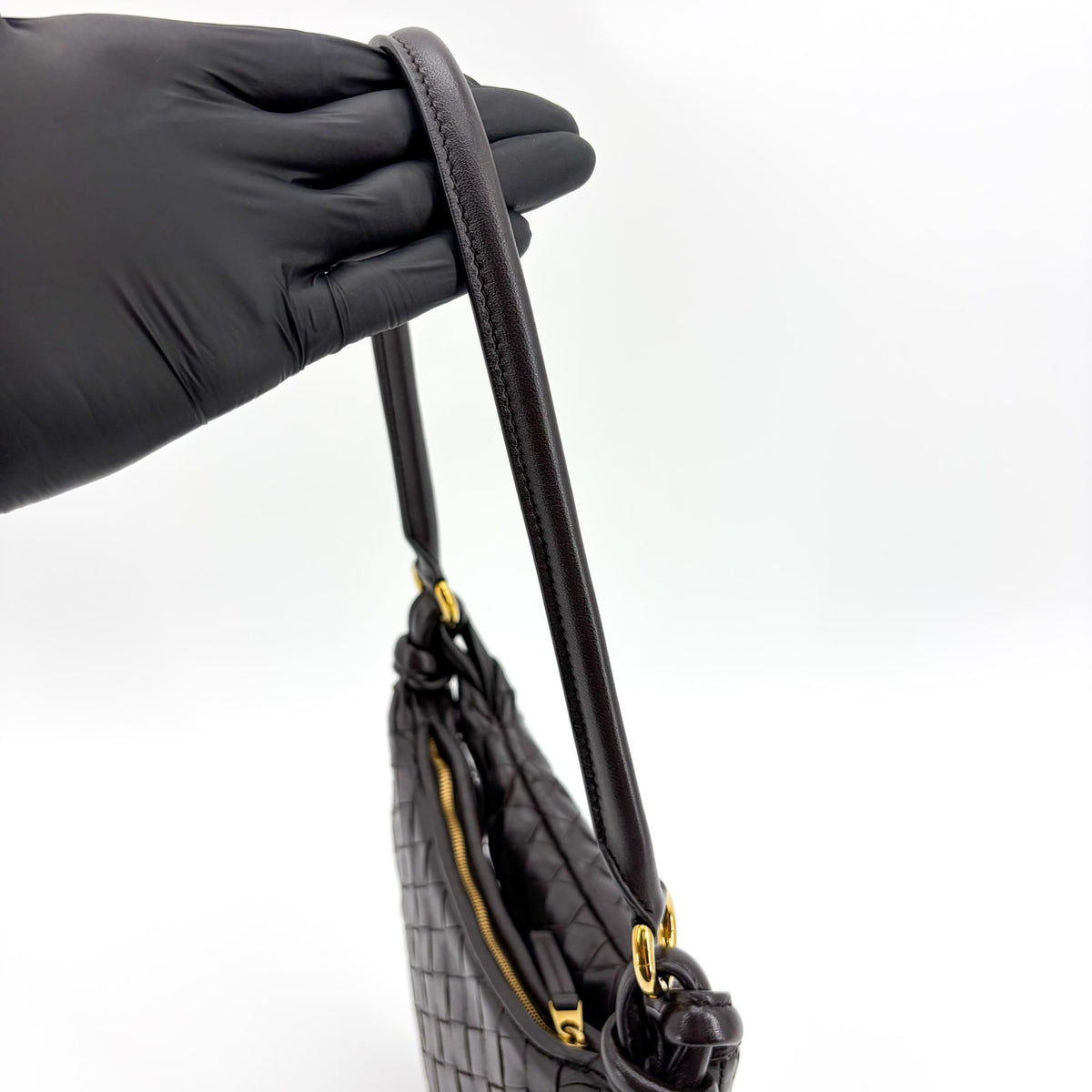 Bottega Veneta Gemelli Intrecciato Leather, Black, Leather, Shoulder Bag