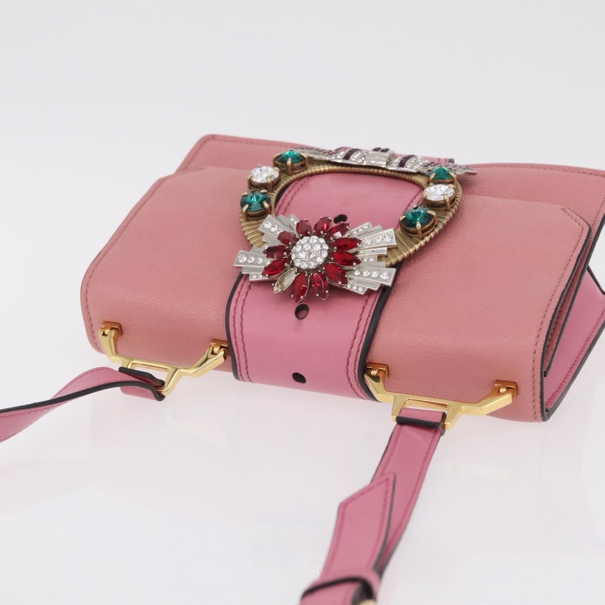 Miu Miu Madras Crystal Buckle Leather, Pink, Leather, Shoulder Bag
