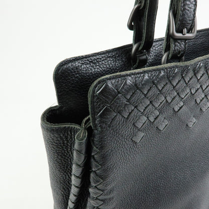 Bottega Veneta A-Shape Leather with Intrecciato Detail, Black, Leather, Tote Bag