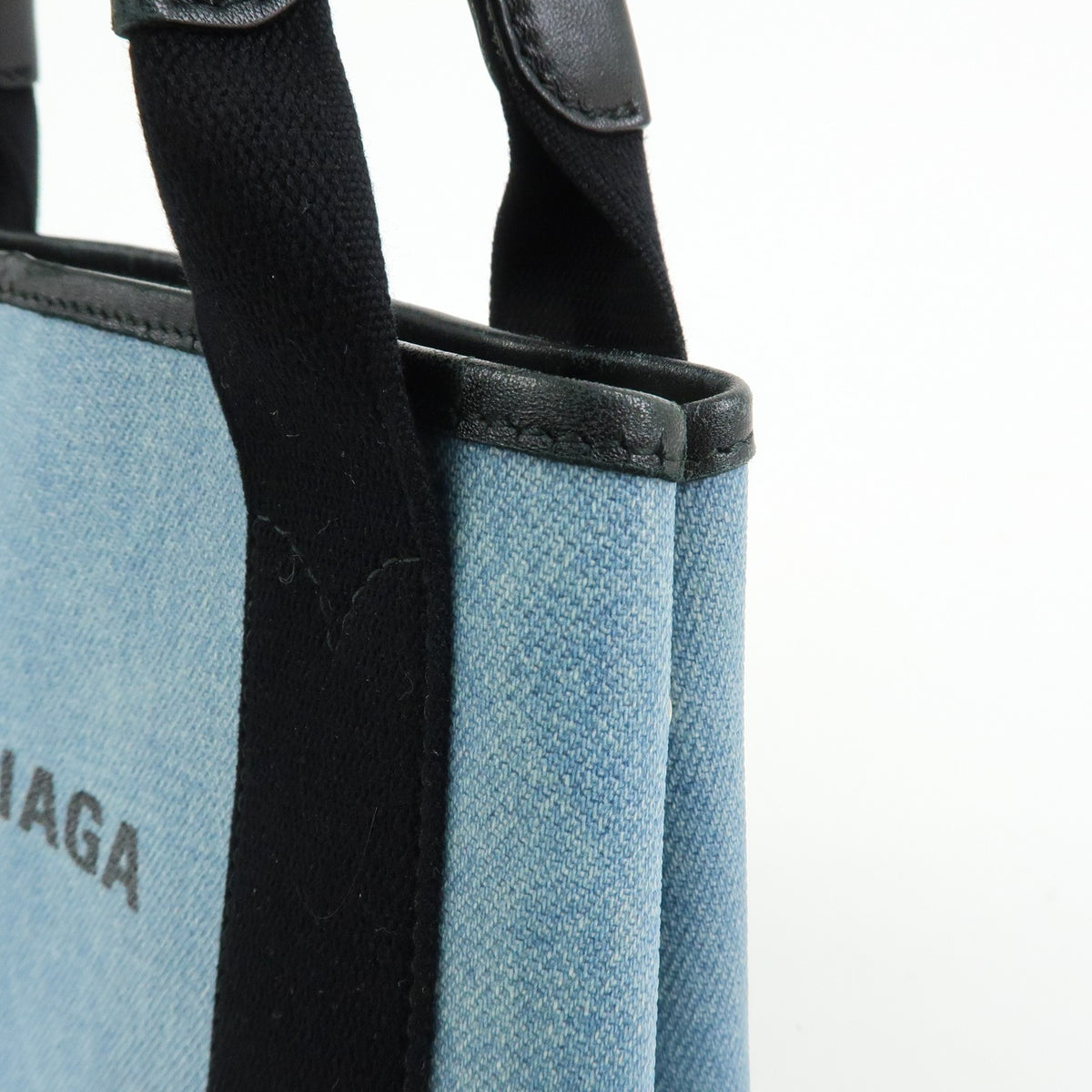 Balenciaga Navy Cabas Coated Denim with Leather, Blue, PVC, Tote Bag