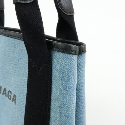 Balenciaga Navy Cabas Coated Denim with Leather, Blue, PVC, Tote Bag