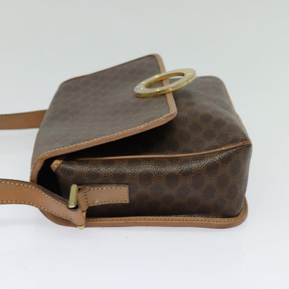 Celine Vintage Macadam Circle Logo Canvas and Leather, Brown, Canvas, Shoulder Bag
