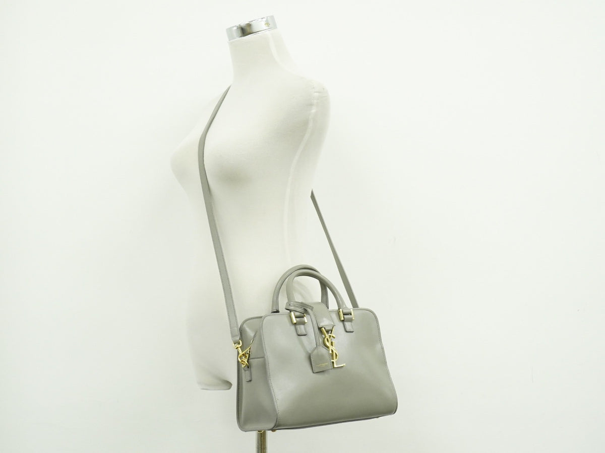 Saint Laurent Monogram Cabas Leather, Gray, Leather, Tote Bag