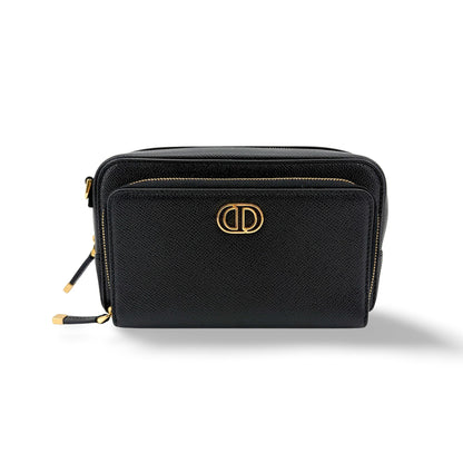 Christian Dior Caro Double Leather, Black, Leather, Crossbody Bag