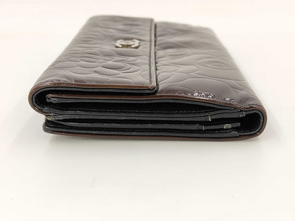 Chanel Camellia Flap Organizer Camellia Lambskin, Brown, Leather, Wallet