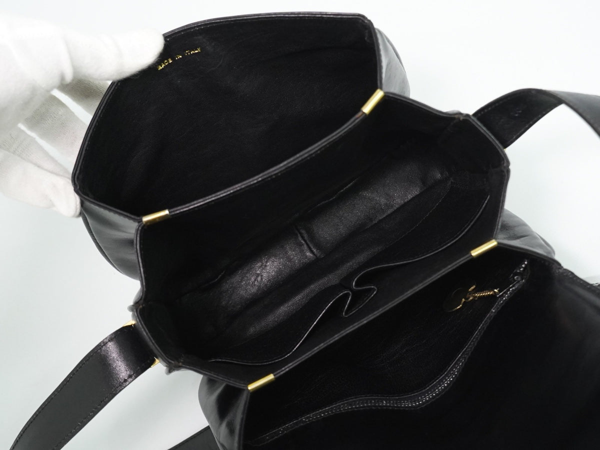 Celine Shoulder Leather, Black, Leather, Shoulder Bag