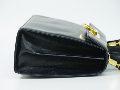 Salvatore Ferragamo Convertible Top Handle Leather, Navy, Leather, Handbag
