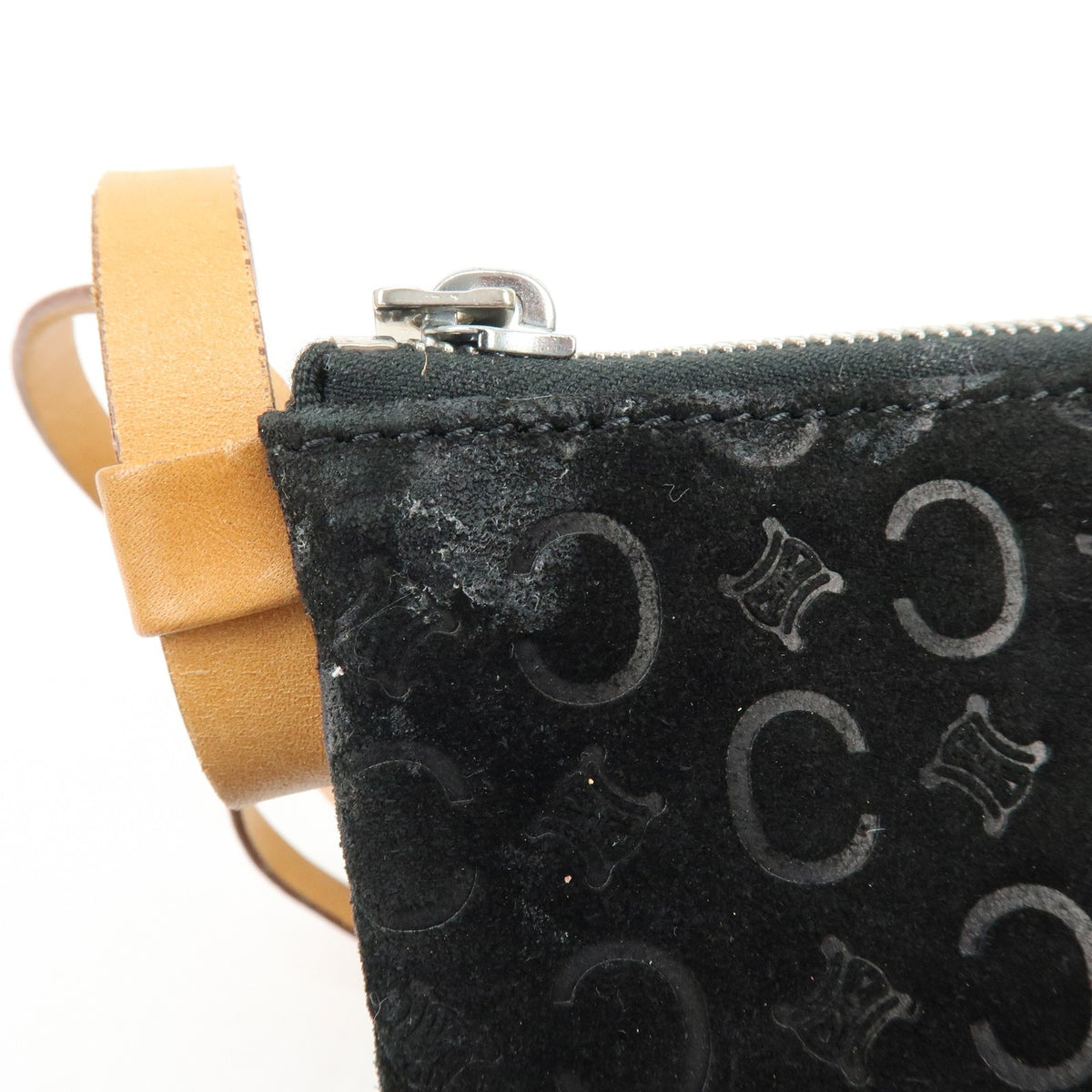 Celine C Macadam Shoulder Suede, Black, Suede, Handbag