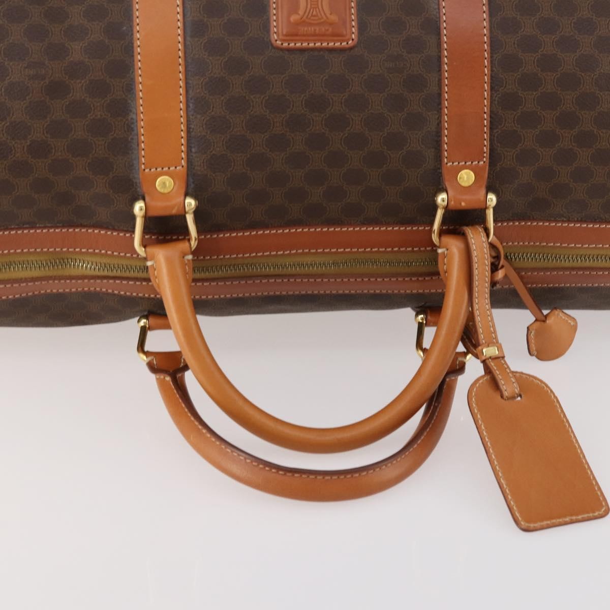 Celine Vintage Duffle Canvas and Leather, Brown, Canvas, Travel Bag