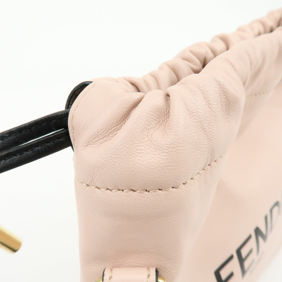 Fendi Logo Drawstring Leather, Pink, Leather, Handbag
