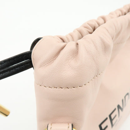 Fendi Logo Drawstring Leather, Pink, Leather, Handbag