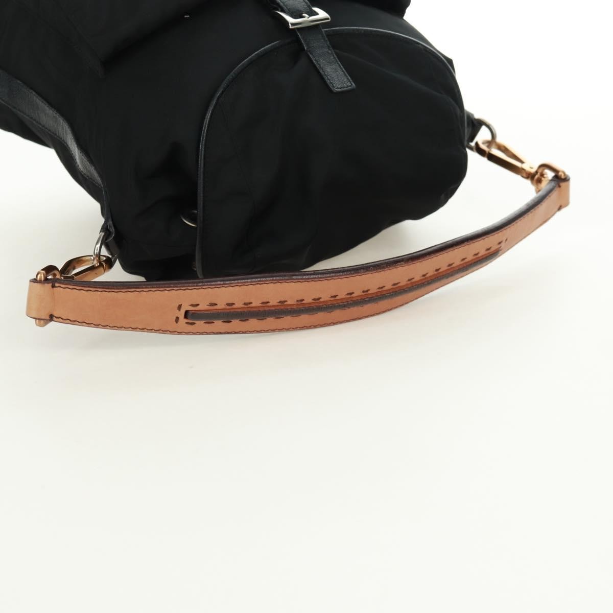 Prada Double Pocket Drawstring Tessuto, Black, Nylon, Shoulder Bag