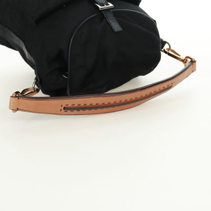 Prada Double Pocket Drawstring Tessuto, Black, Nylon, Shoulder Bag