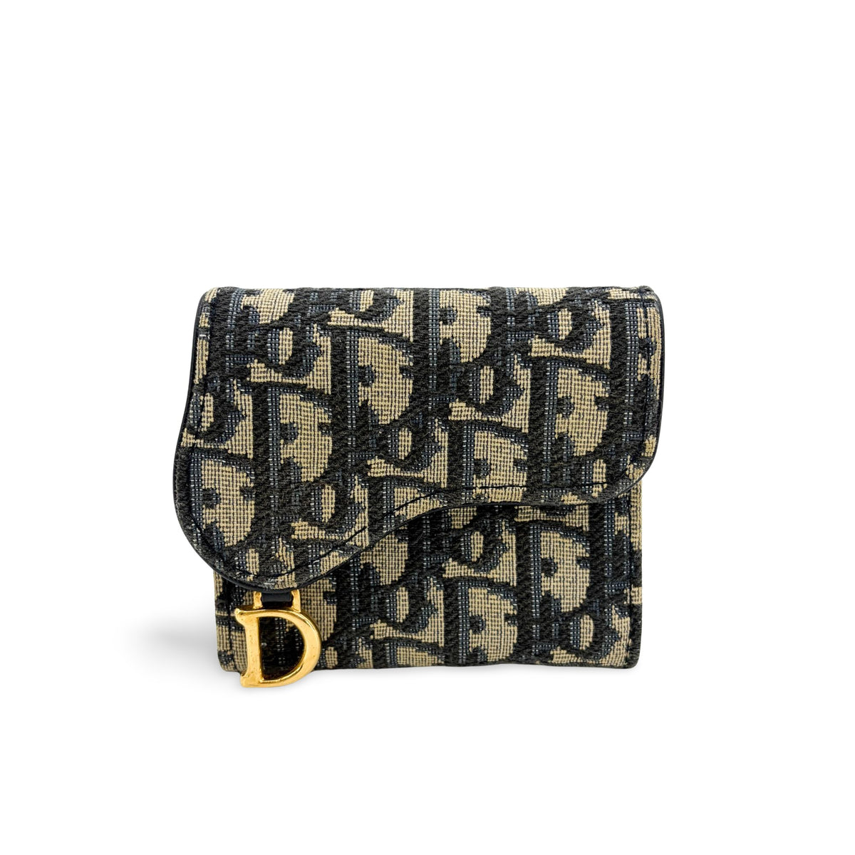 Christian Dior Saddle Flap Oblique Canvas, Navy, Canvas, Wallet