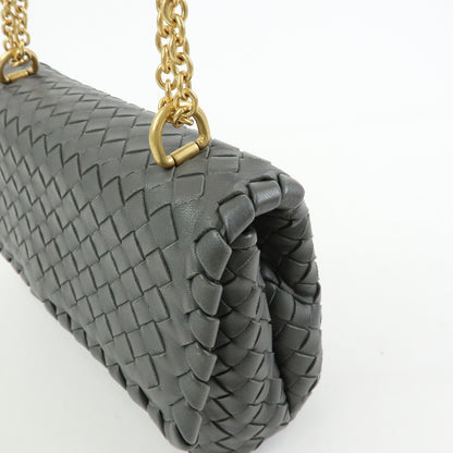Bottega Veneta Olimpia Intrecciato Nappa, Gray, Leather, Crossbody Bag