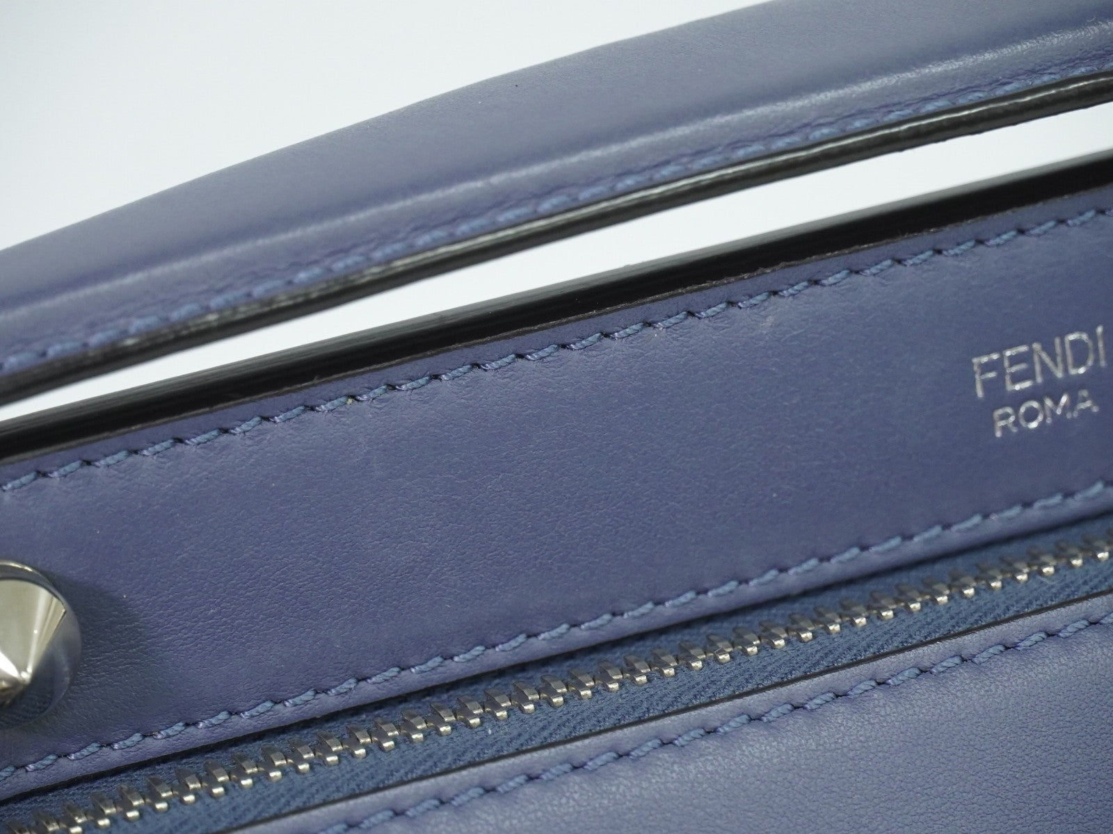 Fendi DotCom Convertible Satchel Leather, Blue, Leather, Handbag