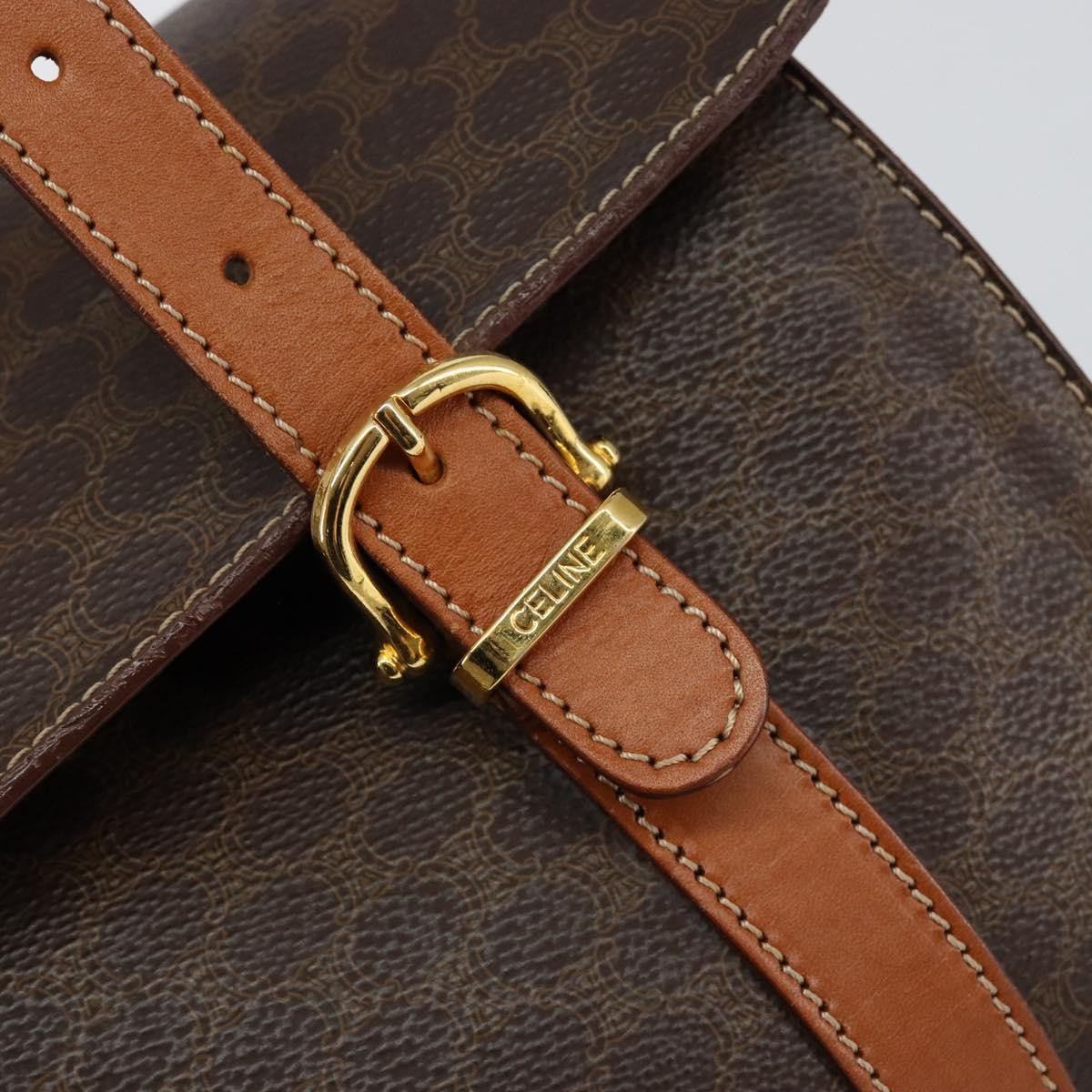 Celine Vintage Macadam Macadam, Brown, Canvas, Handbag