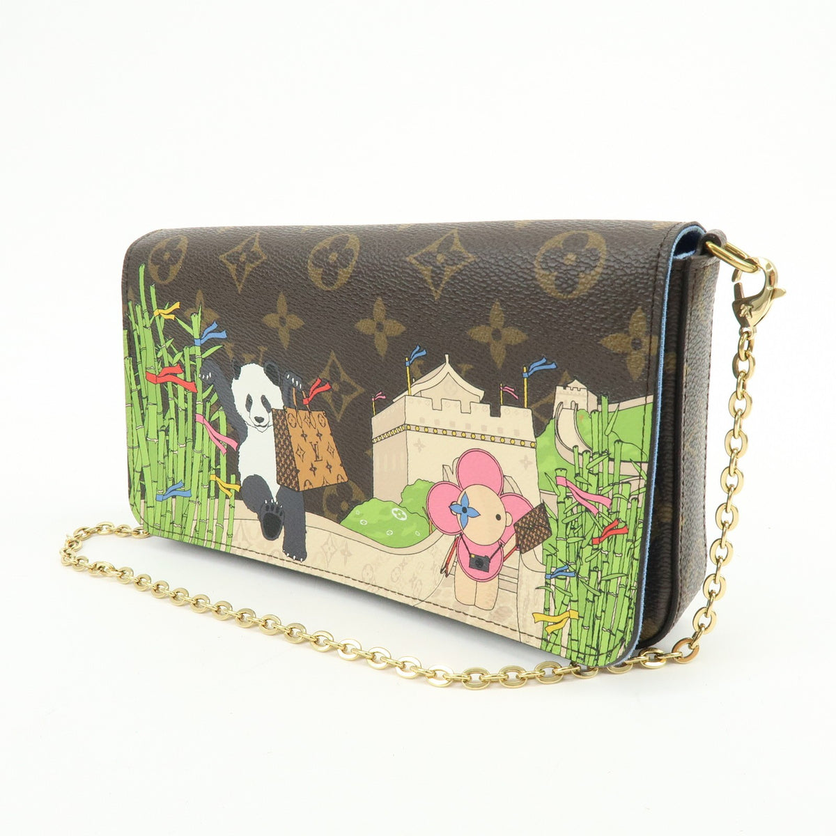 Louis Vuitton Felicie Pochette Limited Edition Vivienne Xmas Monogram Canvas, Brown, Canvas, Clutch