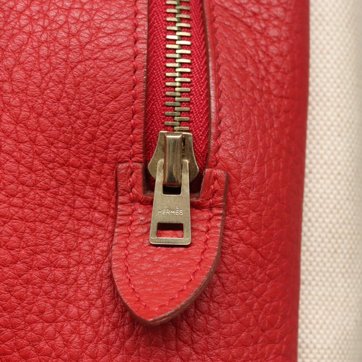 Hermes Victoria Messenger Toile with Leather, Beige, Canvas, Crossbody bag