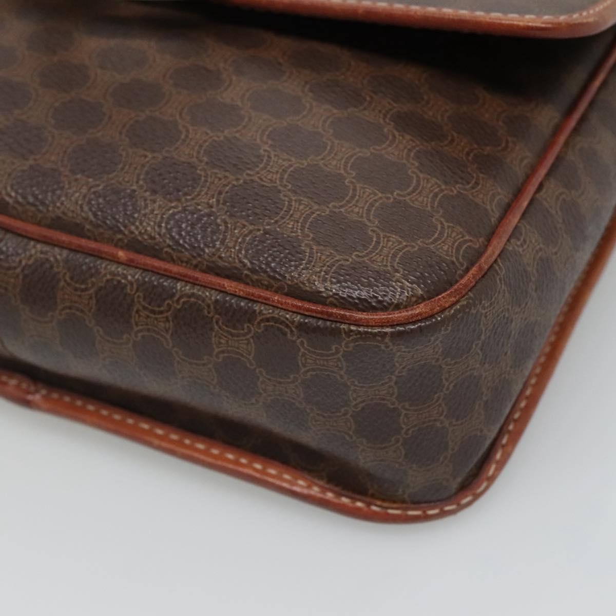Celine Vintage Macadam Circle Logo Canvas and Leather, Brown, Canvas, Shoulder Bag