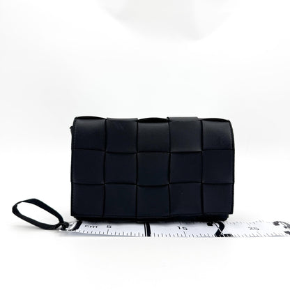 Bottega Veneta Cassette Maxi Intrecciato Leather, Black, Leather, Crossbody Bag