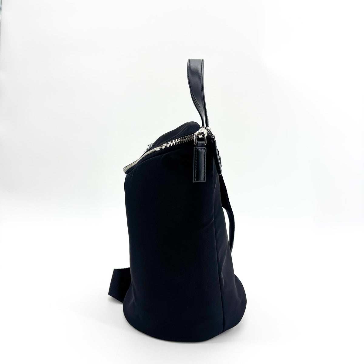 Prada Triangle Zip Sling Re-Nylon with Leather, Black, Nylon, Backpack