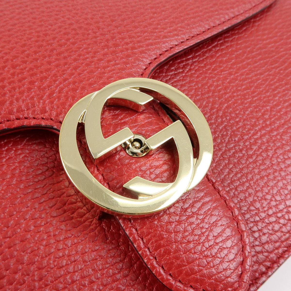 Gucci Interlocking Leather, Red, Leather, Shoulder Bag