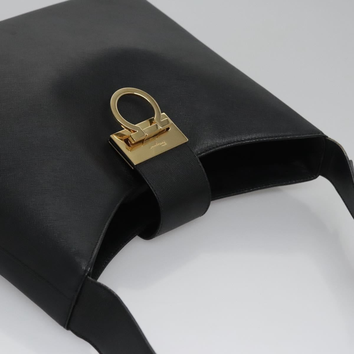 Salvatore Ferragamo Gancio Flap Hobo Leather, Black, Leather, Shoulder Bag