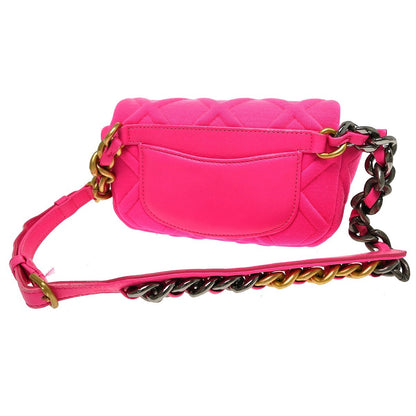 Chanel 19 Belt Quilted Jersey, Pink, Canvas, Shoulder Bag