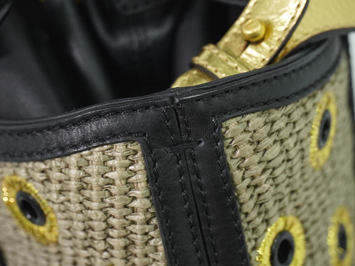 Fendi B. Fab Convertible Tote Grommet Embellished Raffia, Beige, Leather, Handbag