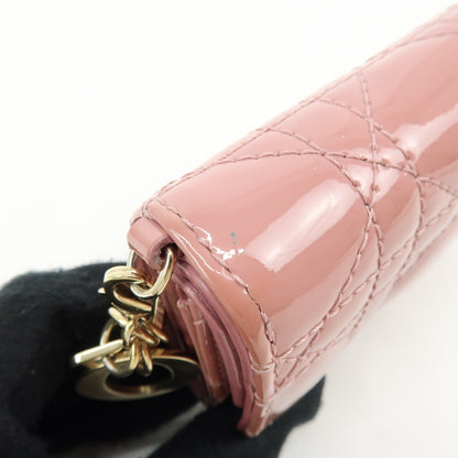 Christian Dior Lady Dior Cannage Quilt Leather, Pink, Patent Leather, Wallet