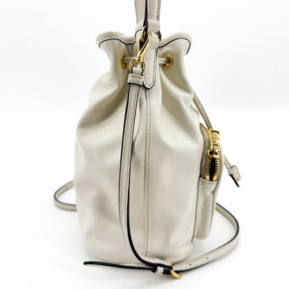 Prada Duet Drawstring Bucket Leather, White, Leather, Handbag