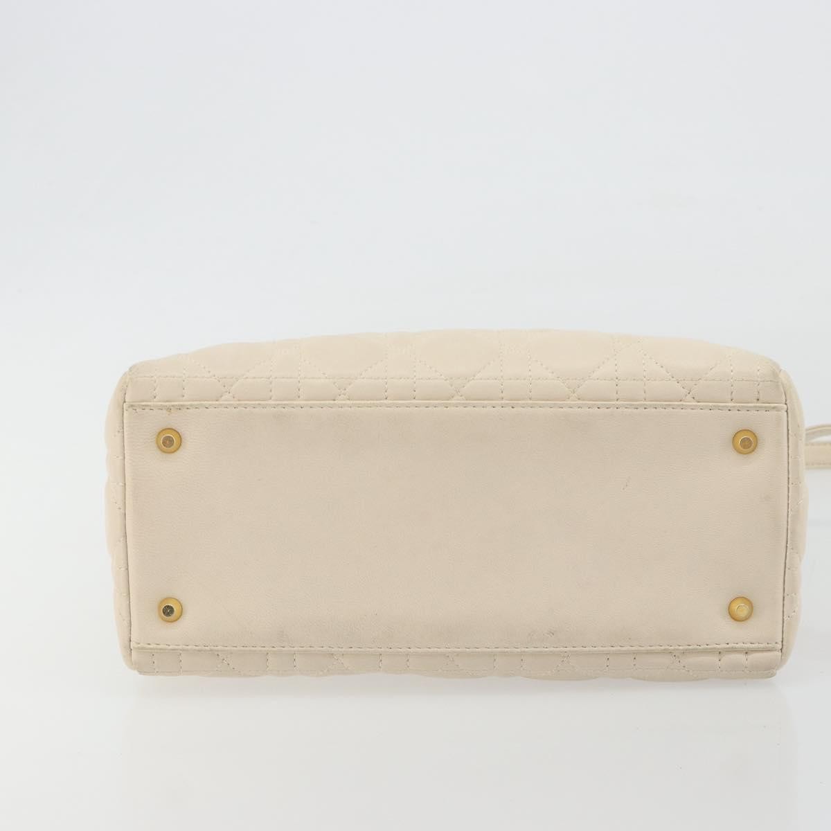 Christian Dior Lady Dior Cannage Quilt Lambskin, White, Leather, Handbag